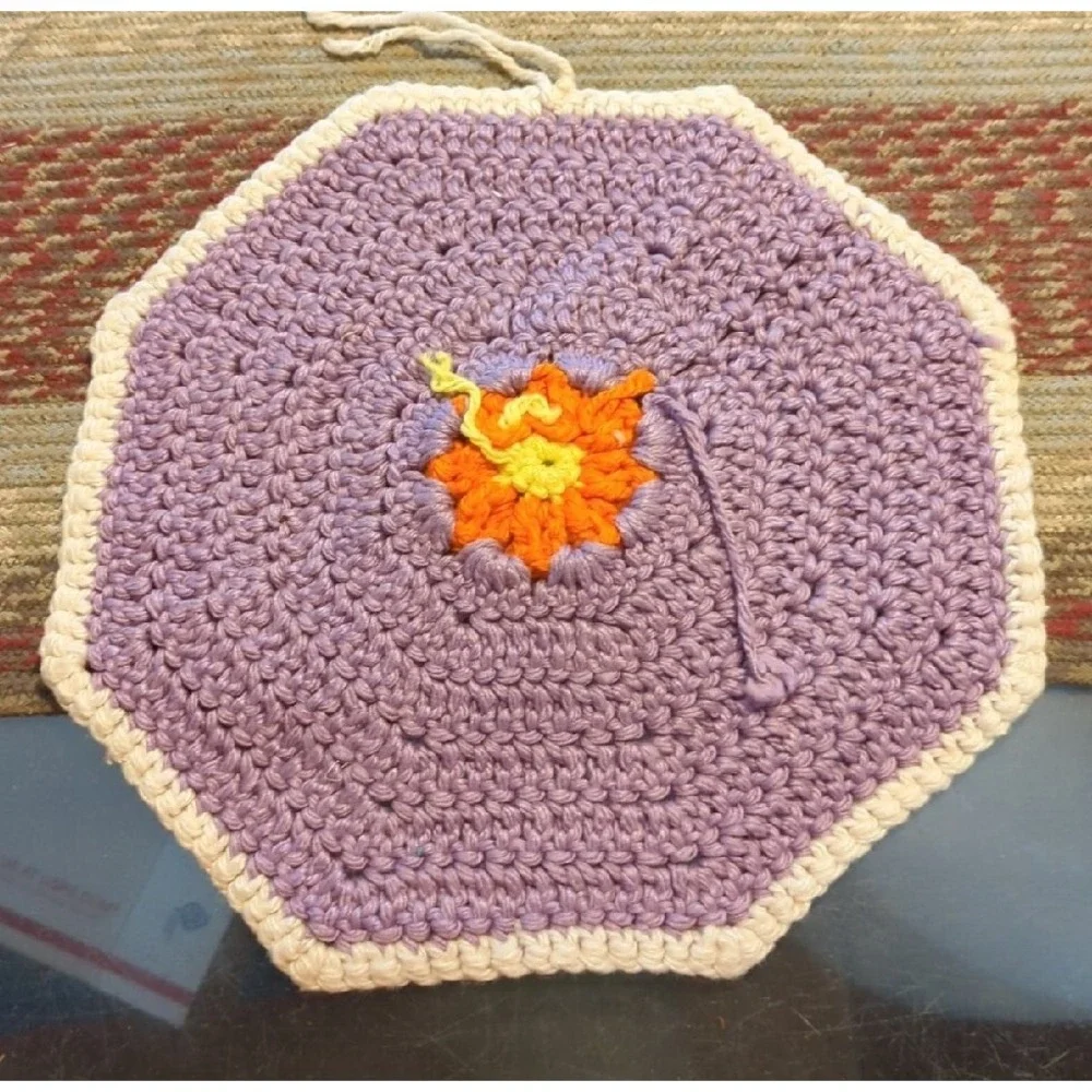 Vintage Crochet Tabletop Colorful Counter Doile Trivet Handmade By Granny